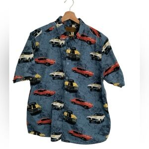 Men's Vintage Car Print Button Down Shirt - Multicolor